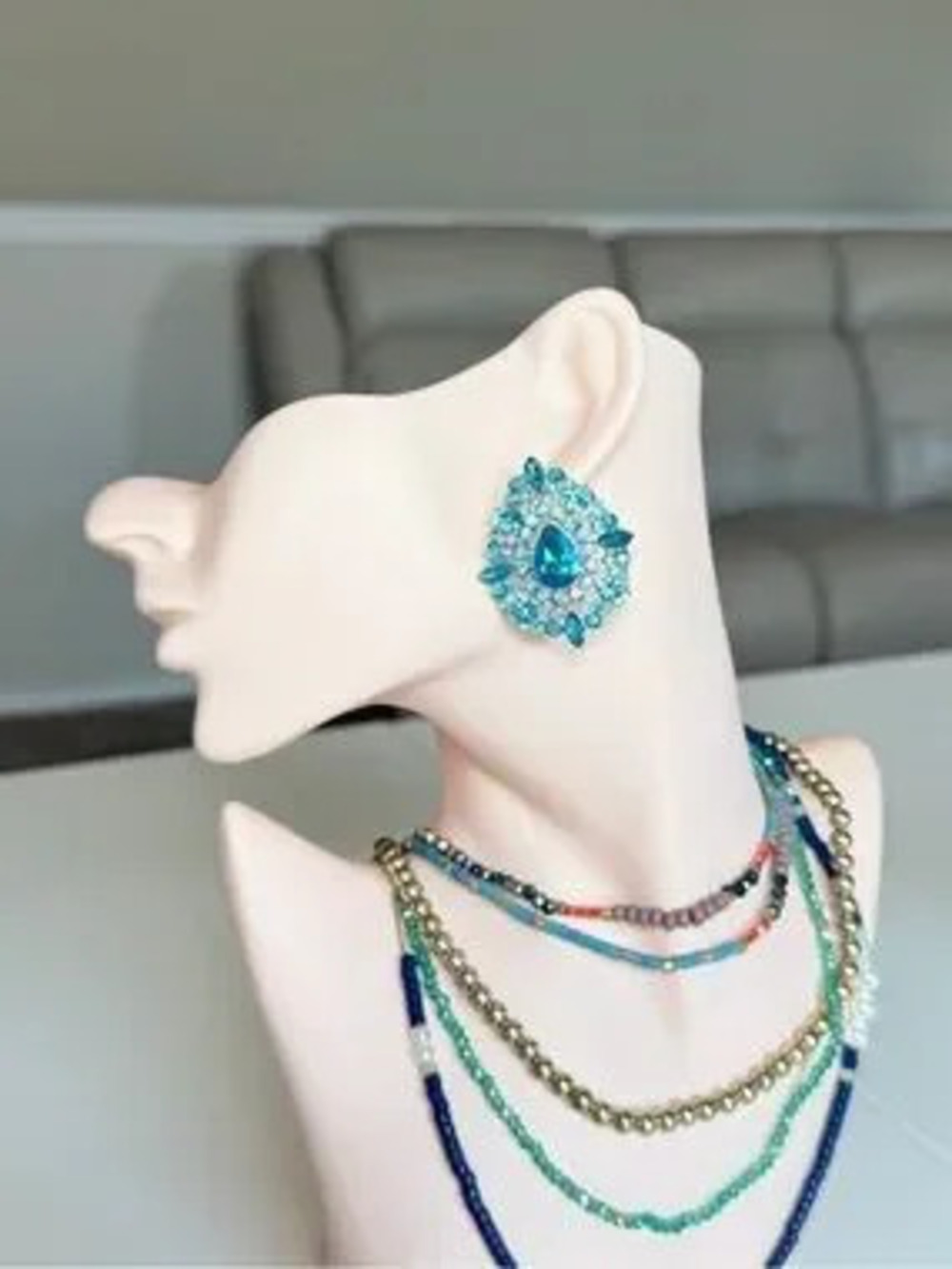 Crystal Teardrop Cluster Earrings in Aqua Blue